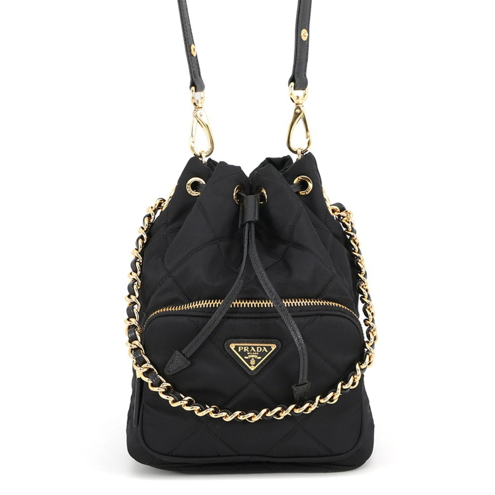 Prada Duet Triangle Nylon Leather Handbag 1BH038 PRADA 2-way Shoulder Bag Black